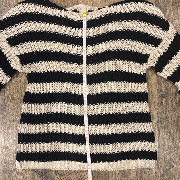 Topshop Off-Shoulder Sweater in Dark Blue and Cream Stripes. 100% Wool. - Picture 3 of 11